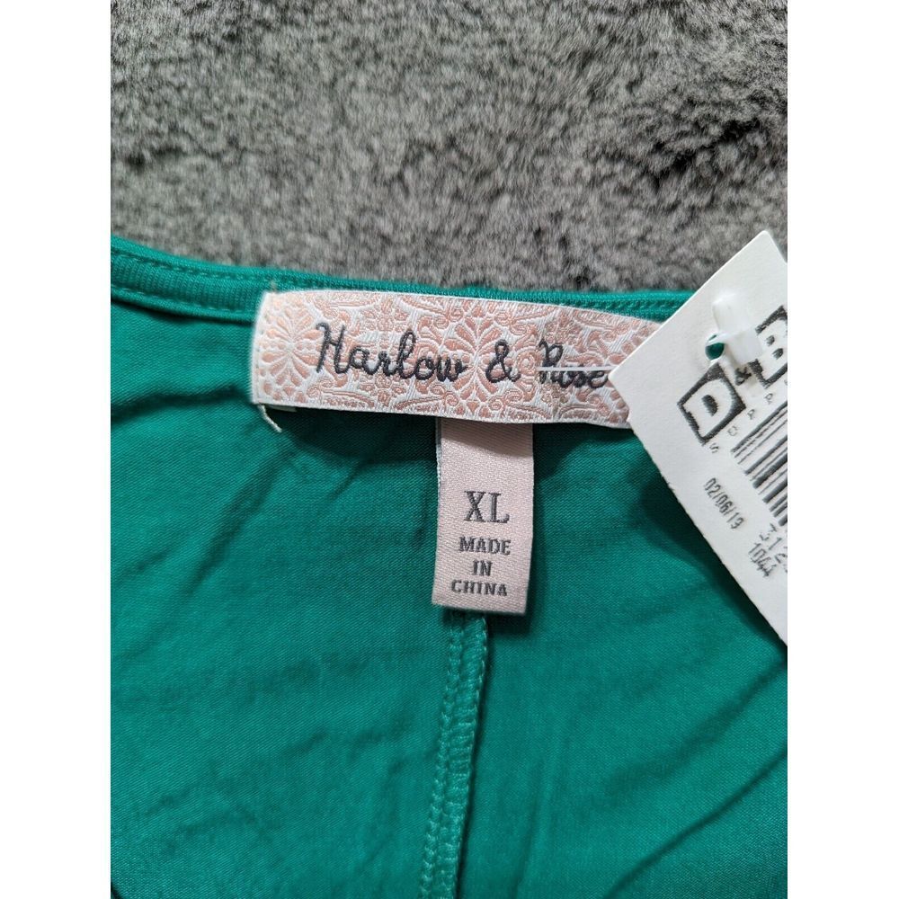 Harlow & Rose Short Sleeve V Neck Shirt Women's Size XL Green - Picture 3 of 9